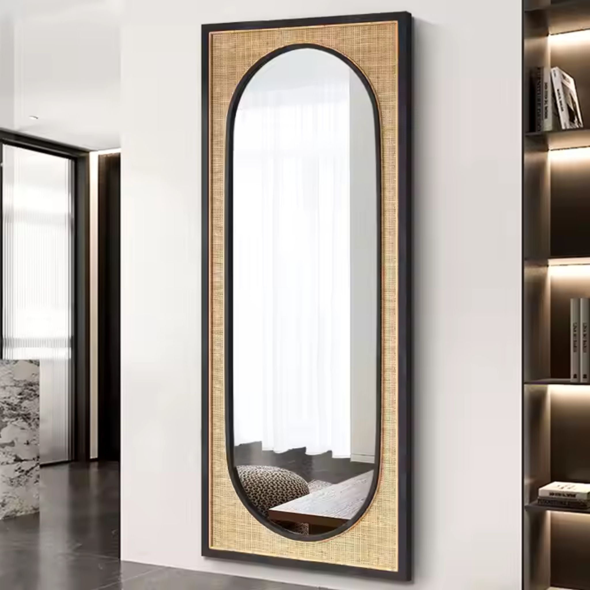 Cane Wall Mounted Rectangle Mirror | Modern Living Room Decorative  Mirror
